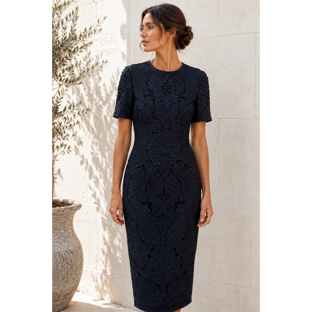 Pankaj & Nidhi MILANY‎ Black CUTWORK MIDI Dress WOMEN 6 Anthropologie